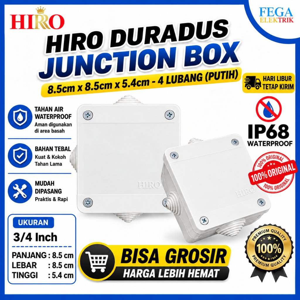 Duradus Doradus Dorados Junction Box CCTV Hiro Putih KECIL Waterproof Ukuran 8,5 x 8,5 x 4,6 cm (3/4