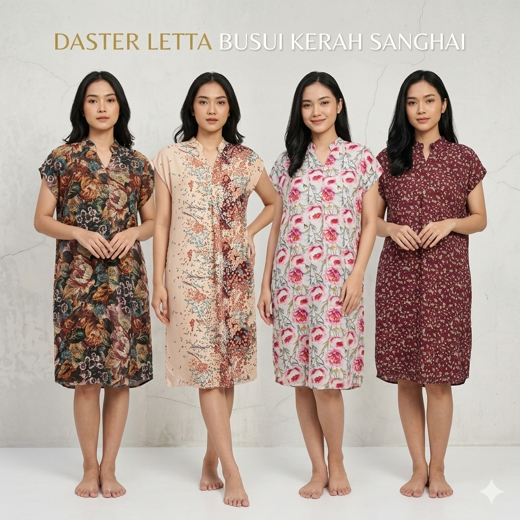 Daster Letta Busui Kerah Shanghai Dress Wanita Motif Bunga Lengan Pendek