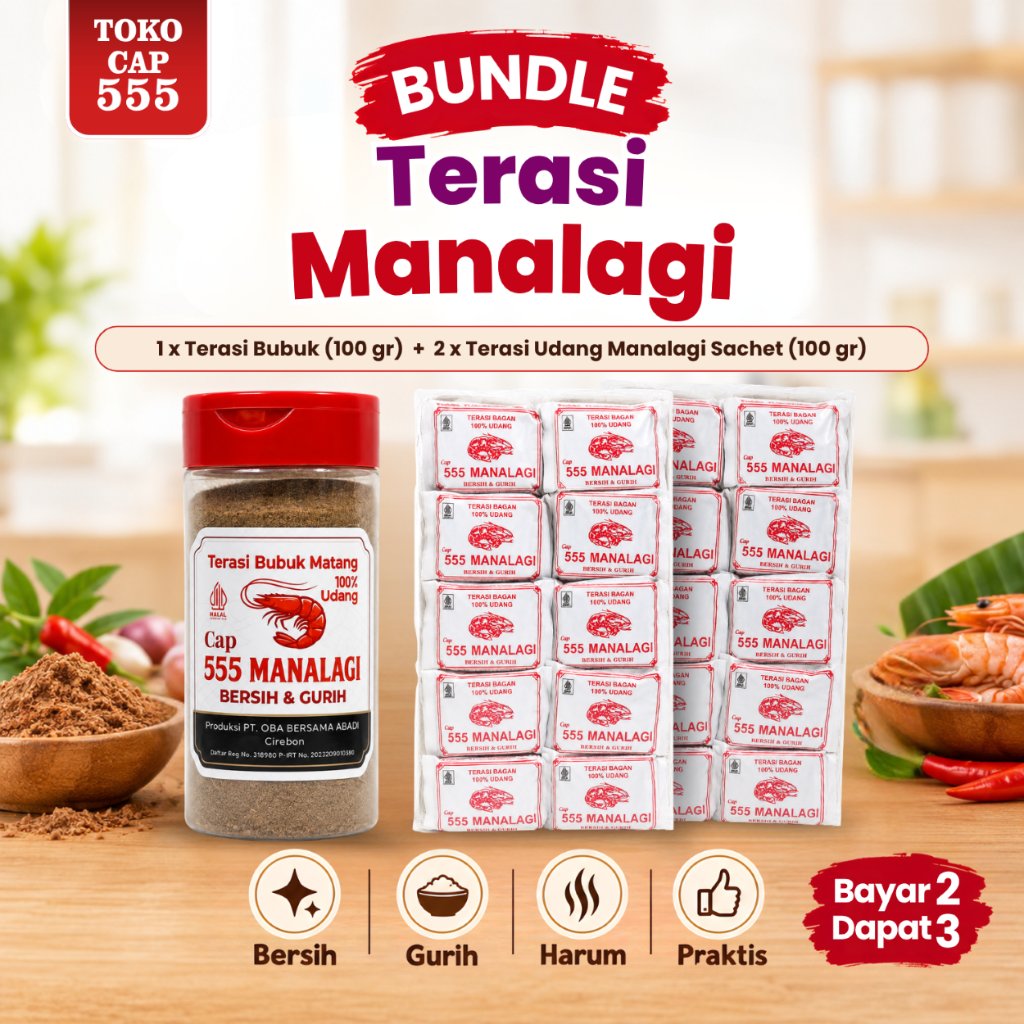 TERASI UDANG MANALAGI SACHET 2 PACK (200 gr) + TERASI BUBUK UDANG MATANG MANALAGI ASLI CIREBON (100 