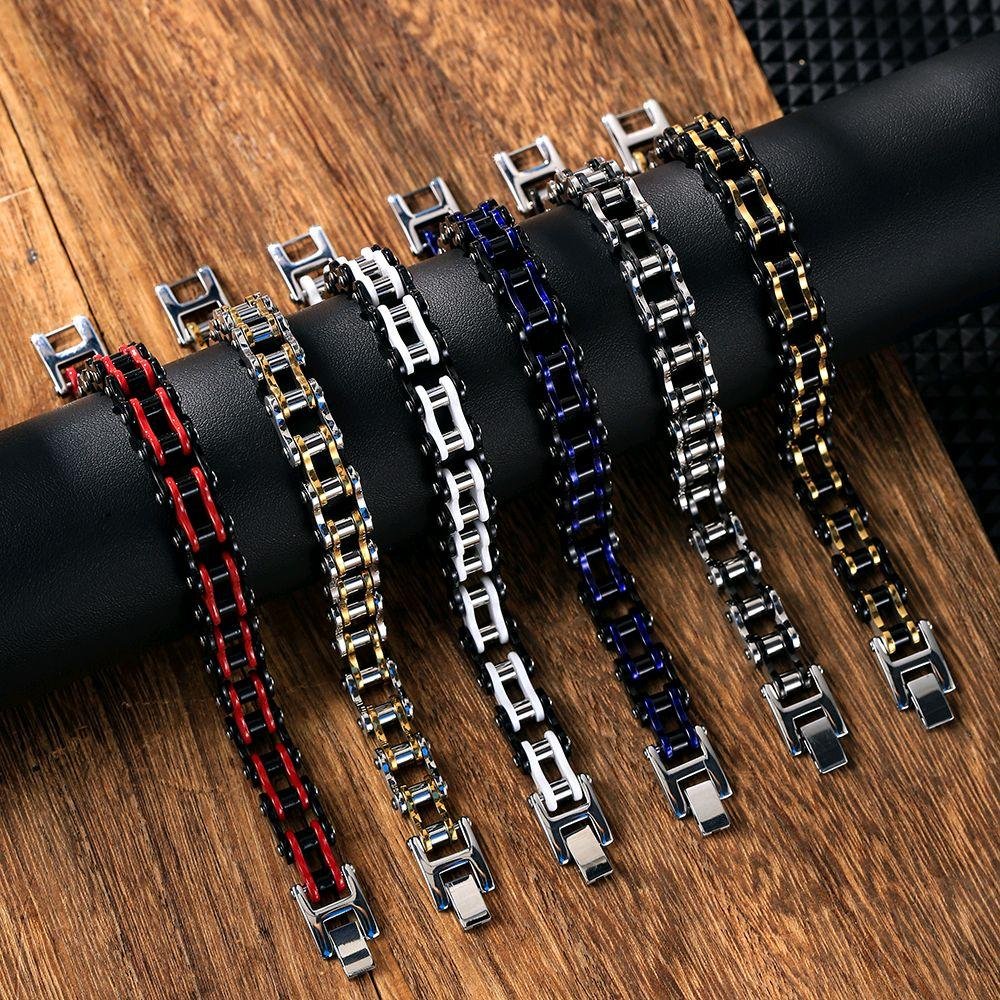 Gelang Rantai Motor Mix Color / Titanium Motorcycle Chain Men Bracelet / Gelang Biker  Rantai Cuban 