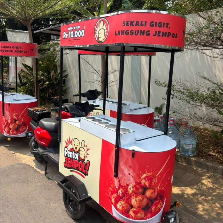 Custom Gerobak Makanan Sepeda Listrik Pentol Rebus Kukus Goreng Kompor Bisa Custom