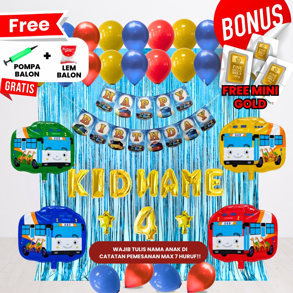 ((FREE MINI GOLD & POMPA BALON)) SET DEKORASI TAYO/DEKORASI TIRAI/PAKET DEKOR ULANG TAHUN ANAK/PAKET
