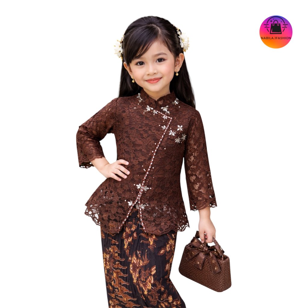 Kebaya Anak Perempuan Umur 5-12 Tahun Kebaya Janggan Payet Brokat Modern Kebaya Wisuda Kartini