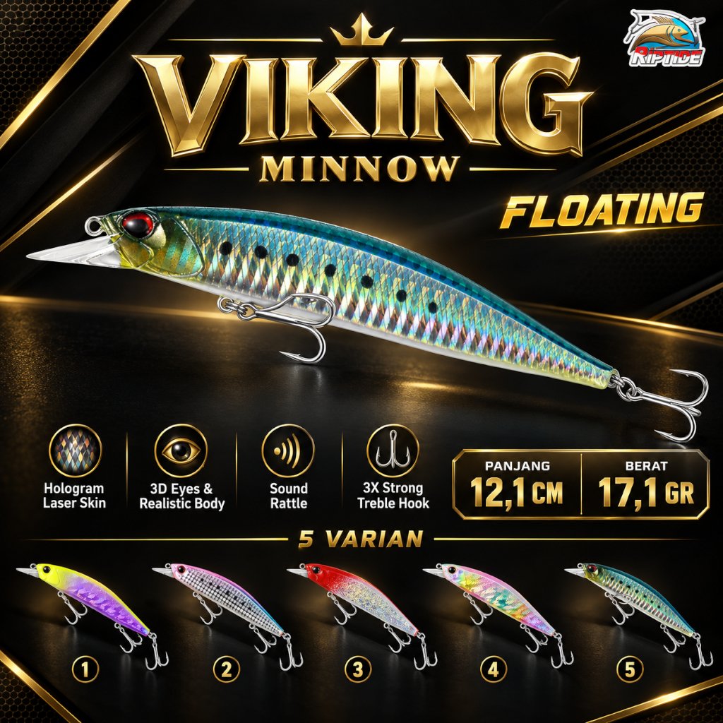 UMPAN PANCING LURE MINNOW RIPTIDE VIKING FLOATING ACTION PANJANG 12 CM BERAT 17 GR