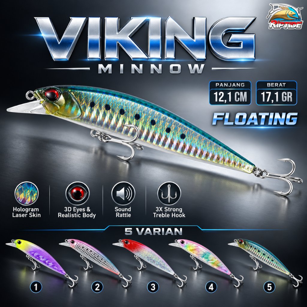 UMPAN PANCING LURE MINNOW RIPTIDE VIKING FLOATING ACTION PANJANG 12 CM BERAT 17 GR