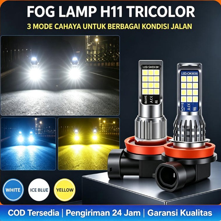 LED Foglamp H11 3 Warna Baru 6000K Putih 3000K Kuning 8000K Biru Avanza Xenia Calya