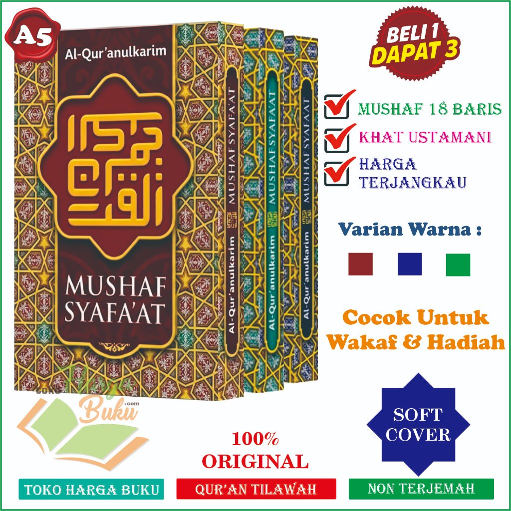 Foto ISI 3 PCS Al-Quran Mushaf Syafaat A5 SC Quran Tilawah Rasm Utsmani HVS Waqaf Ibtida' Ummul Qura