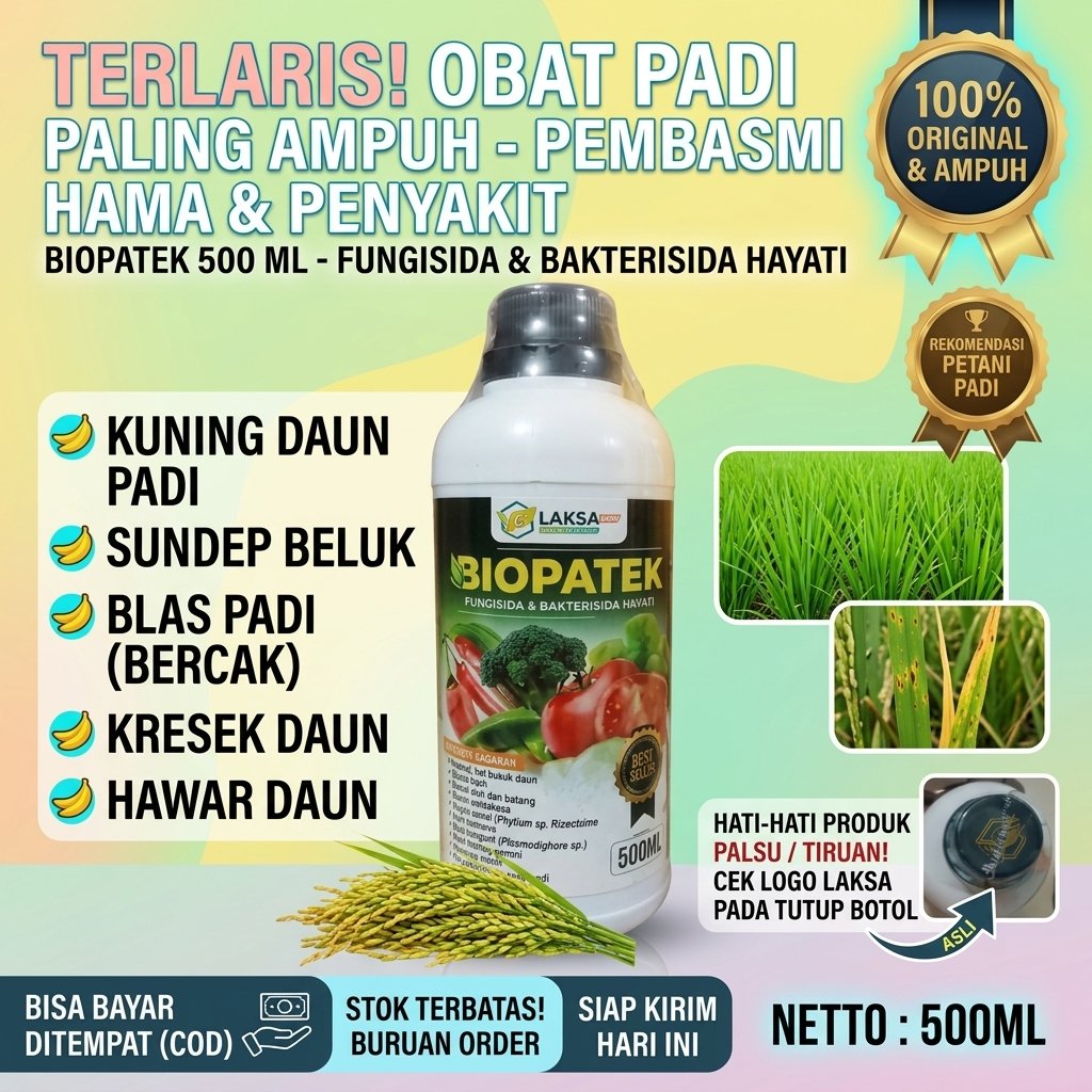 TERLARIS Biopatek Obat Semprot Hama Kuning Daun Padi Terampuh - obat padi Paling Ampuh - Obat Hama P