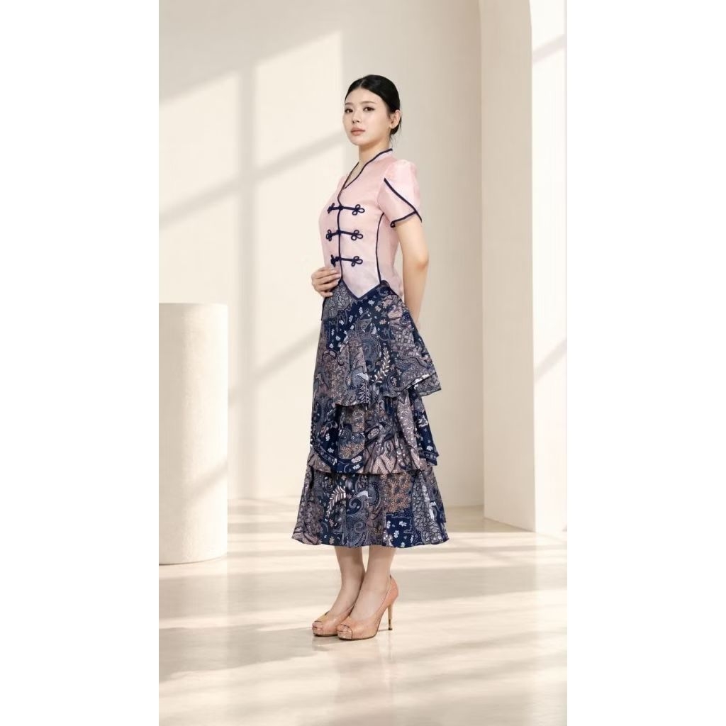 Organza set batik pink cheongsam modern