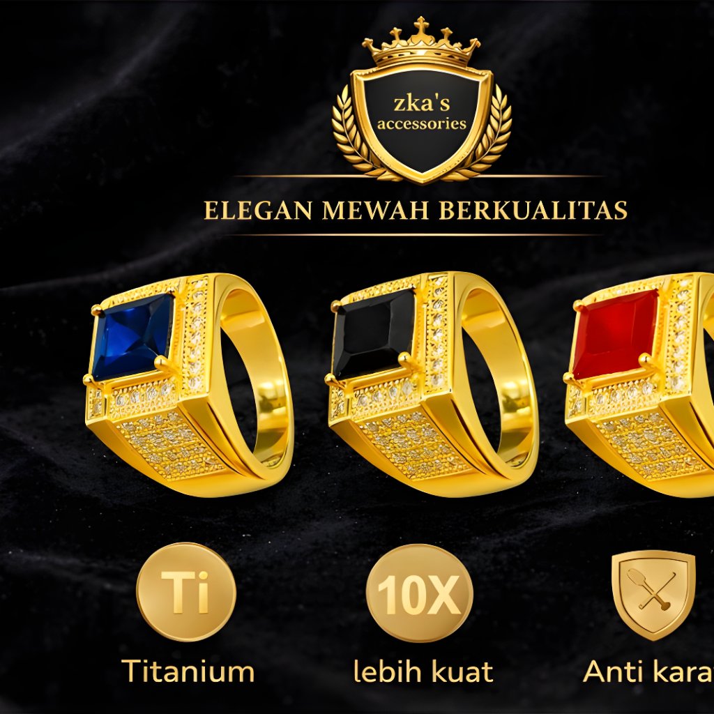 Cincin Batu akik Permata Pria Dewasa | Cincin TITANIUM Batu Kotak Mewah