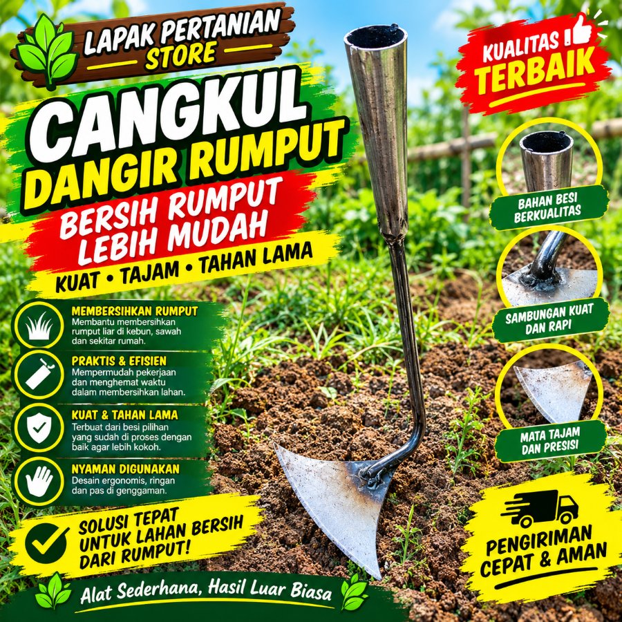 Cangkul Koret Rumput Cangkul Mini Segitiga Gagang Besi - Cangkul Pembersih Rumput - Cangkul Rumput L
