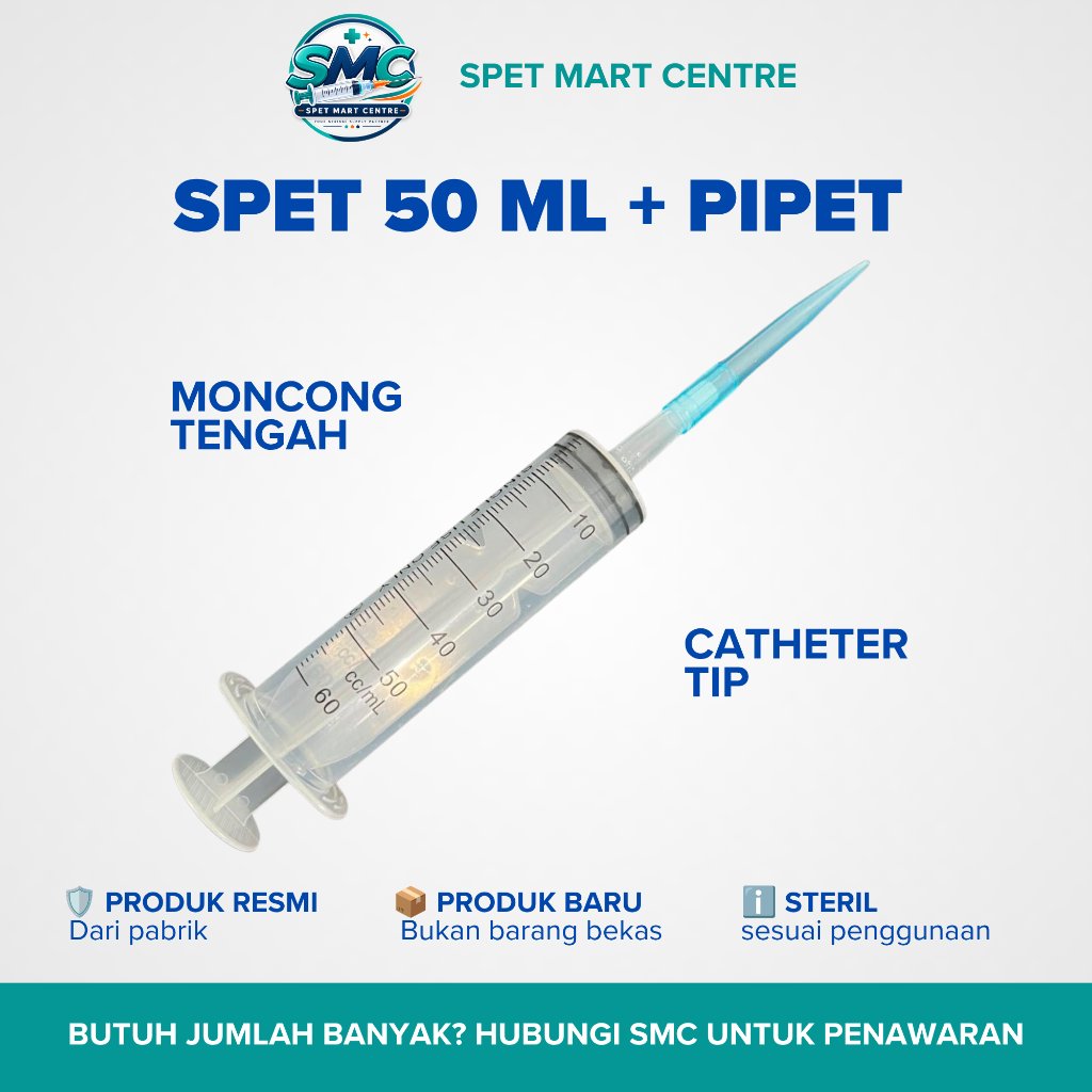 Spet 50ml + Pipet | Suntikan 50 ml Moncong Tengah dengan Pipet | Spetan Loloh 50 ml