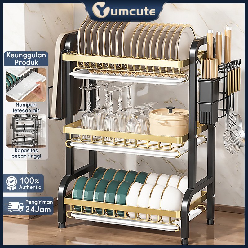 Rak Piring Dapur Stainless Steel Dish Rack Rak Pembuangan Multifungsi