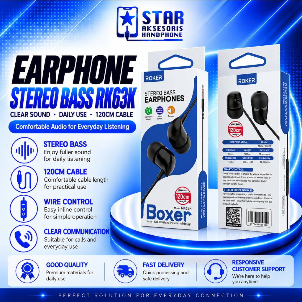 Roker RK63K Stereo Bass Handsfree Earphone - Headset Roker Boxer