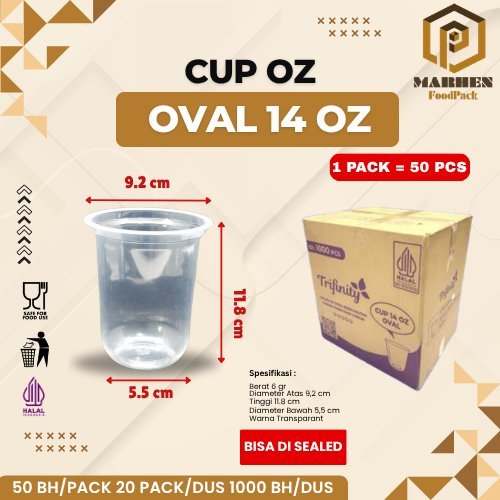 DUS KARGO Gelas Plastik Oval Bening 12oz 14oz 16oz 18oz / Gelas Cup Plastik Oz Bening