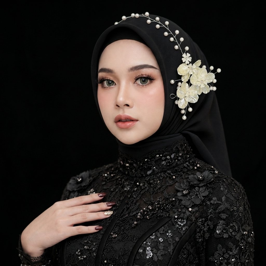 RISAOSHOP - R15 Mahkota Headpiece Hijab Mutiara Premium / Hiasan Rambut Pesta Jilbab Pengantin untuk