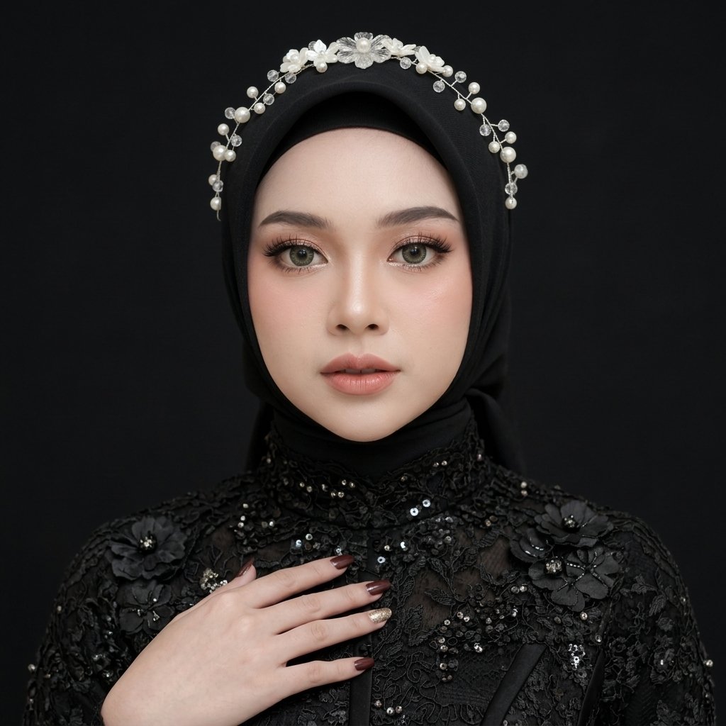 RISAOSHOP - Mahkota Headpiece Hijab Mutiara Premium / Hiasan Rambut Pesta Jilbab Pengantin untuk wis