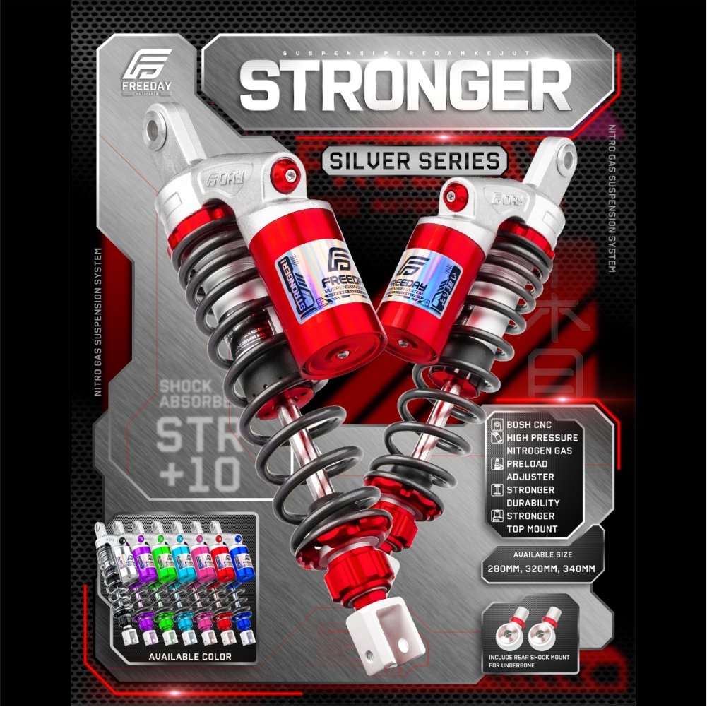 Shockbreaker Shock Belakang Tabung Matic FREEDAY STRONGER Nitron 280mm 320mm 340mm Aerox 155 PCX 150