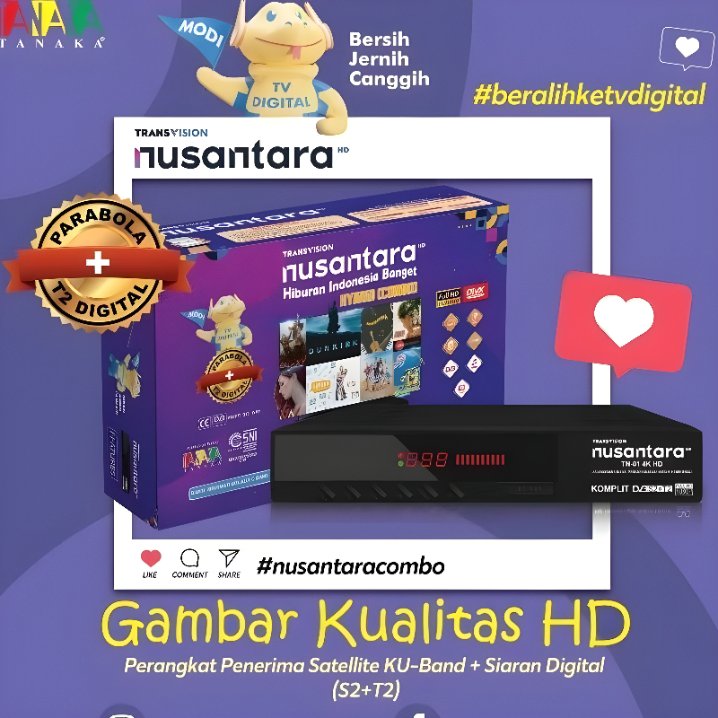 RECEIVER TRANSVISION TANAKA NUSANTARA HD COMBO ( SATELITE PARABOLA + T2 TERRESTRIAL)