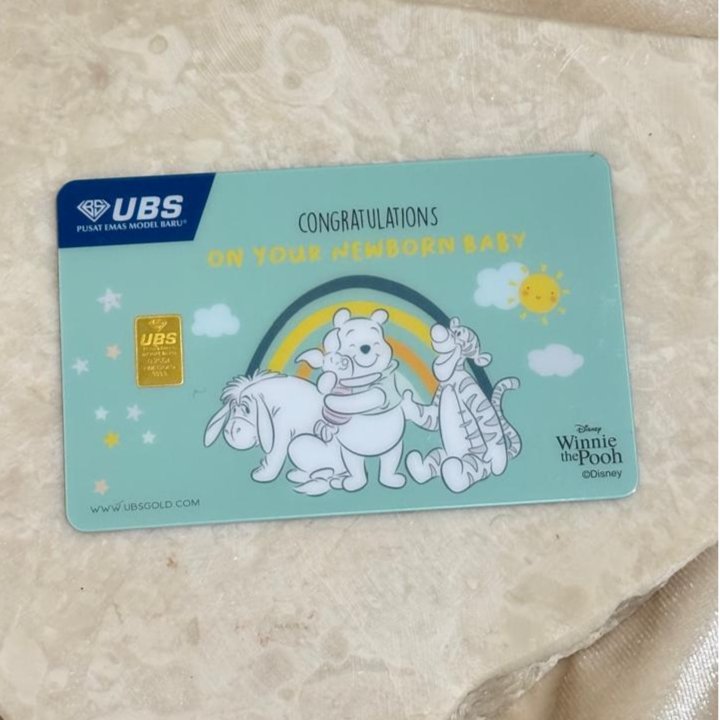 0.25 Gram LM Logam Mulia Emas UBS Winnie The Pooh Piglet Disney Congratulations on Your Newborn Baby