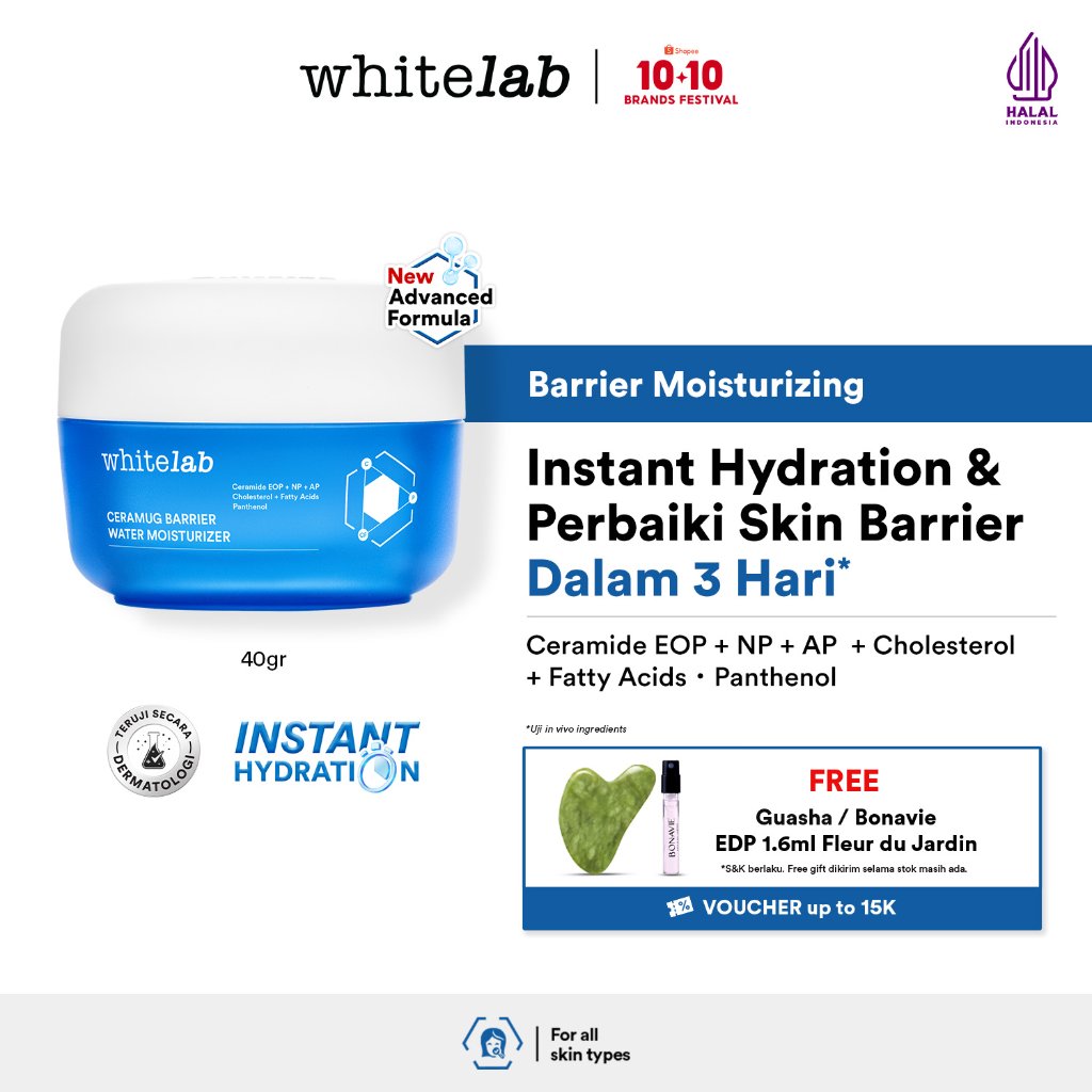 Whitelab Ceramug Barrier Water Moisturizer - Pelembap Kulit Wajah Kering Perbaiki Skin Barrier Siang Malam dengan Ceramide [BPOM]