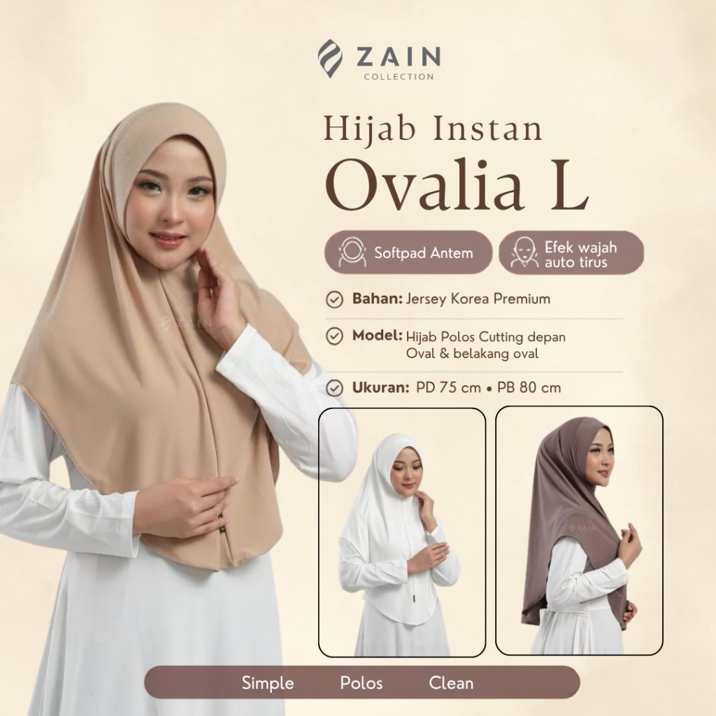 Zain Collection Bergo Ovalia L Hijab Instan Jersey Korea Pet Antem Adem Nyaman Daily