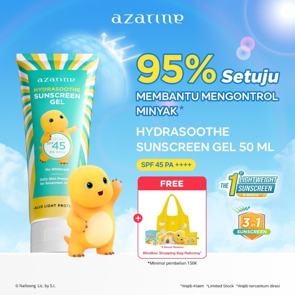 [GEL] Azarine Hydrasoothe Sunscreen Gel NAILOONG EDITION SPF45 PA++++ 50ml [LOLOS UJI INVIVO INVITRO] BEST SELLER Chemical Sunscreen Kulit Berminyak berjerawat