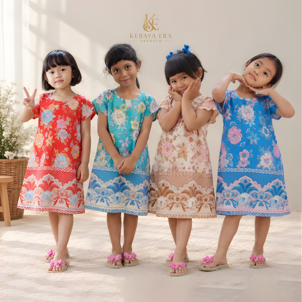Daster Bayi & Anak Perempuan Rayon Lengan Pendek Adem Sukawati Bali Motif Warna Random Size S-L