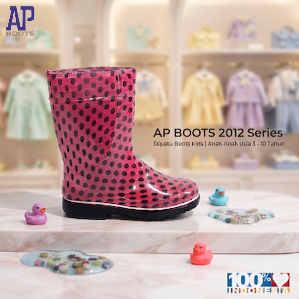 AP Boots Kids 2012 PINK POLKADOT / Sepatu Boot Anak Perempuan Karakter