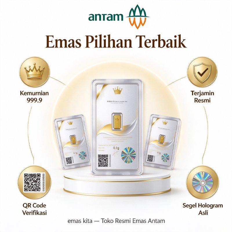 Emas ANTAM 0.1 0.25 Gram 24K Original Kemurnian 99.9% Bersertifikat Resmi Cocok untuk Koleksi dan In