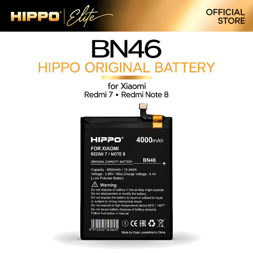 Hippo Baterai Xiaomi Redmi Note 8 / Xiaomi Redmi 7 BN46 4000mAh Original Battery Batere Premium Batu
