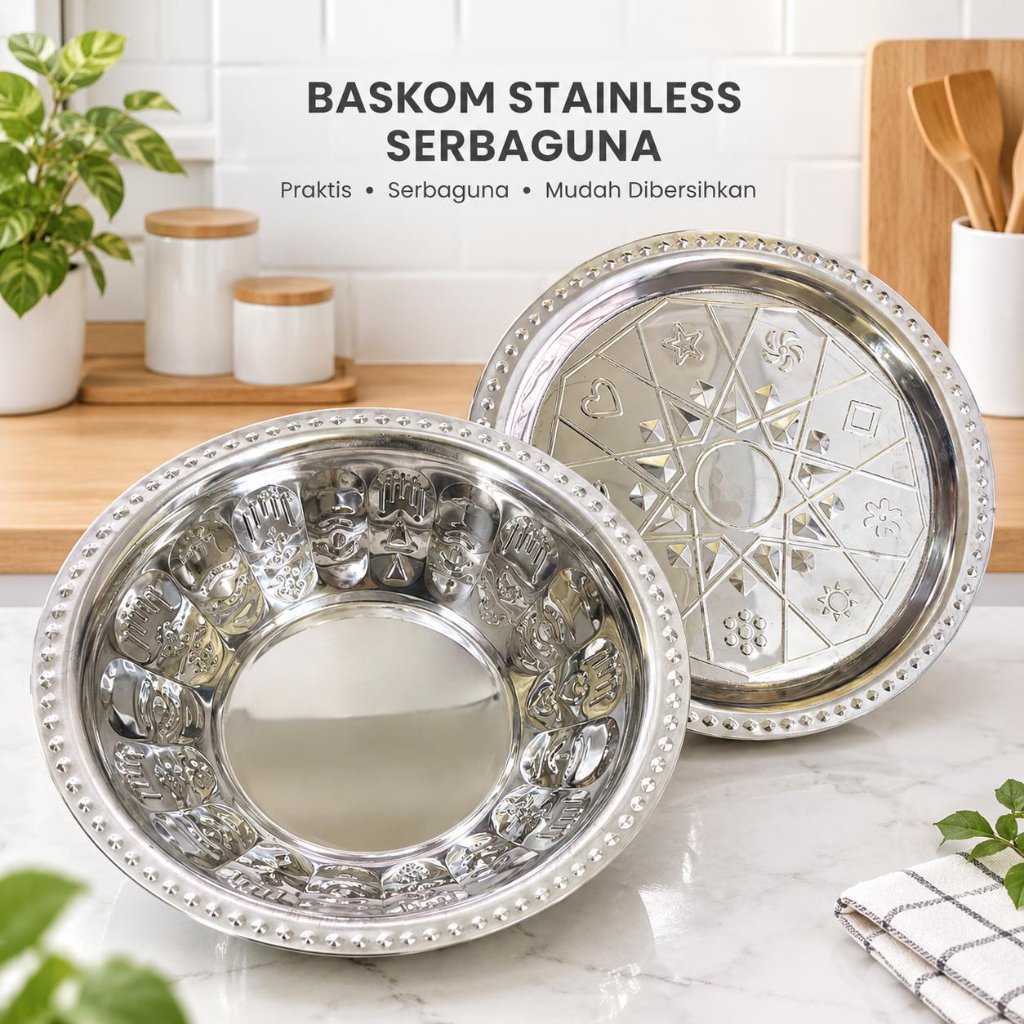 Premium Baskom Stainless Serbaguna | Motif + Tutup
