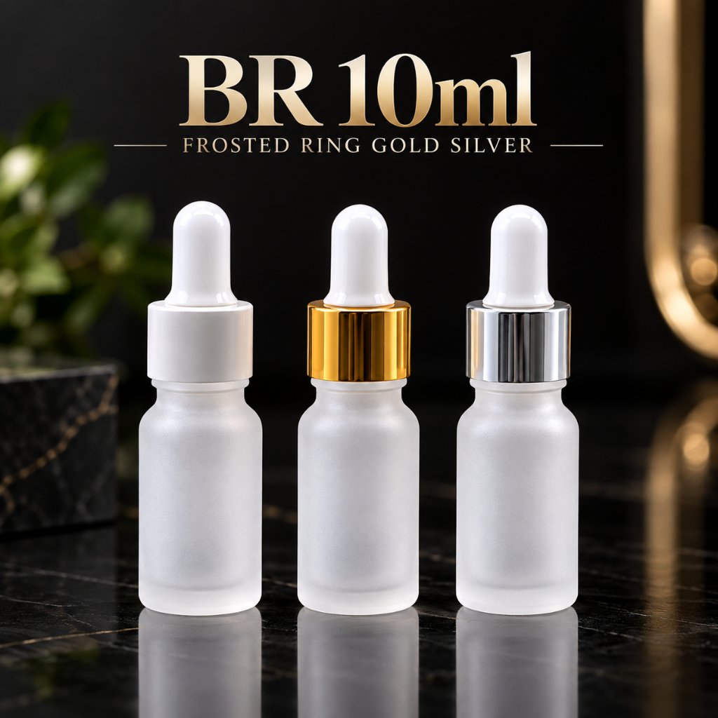 Botol Pipet Kaca 10ml Frosted Gold Silver Putih / Botol Kaca BR 10ml Frosted Pipet / Botol Serum 10m