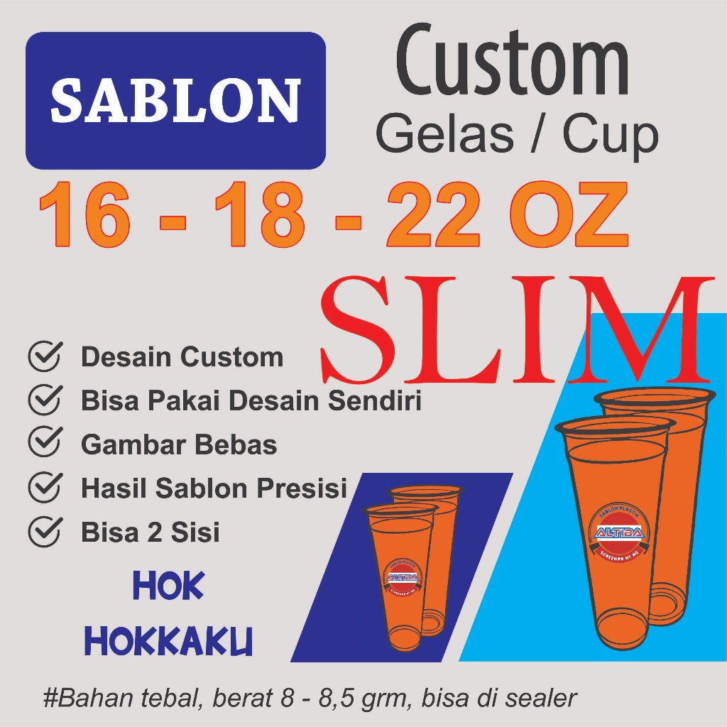 Sablon Cup 16 OZ - 18OZ - 22oz SLIM Merk HOKKAKU DAN HOK  - cup jumbo - cup es teh - cup umkm
