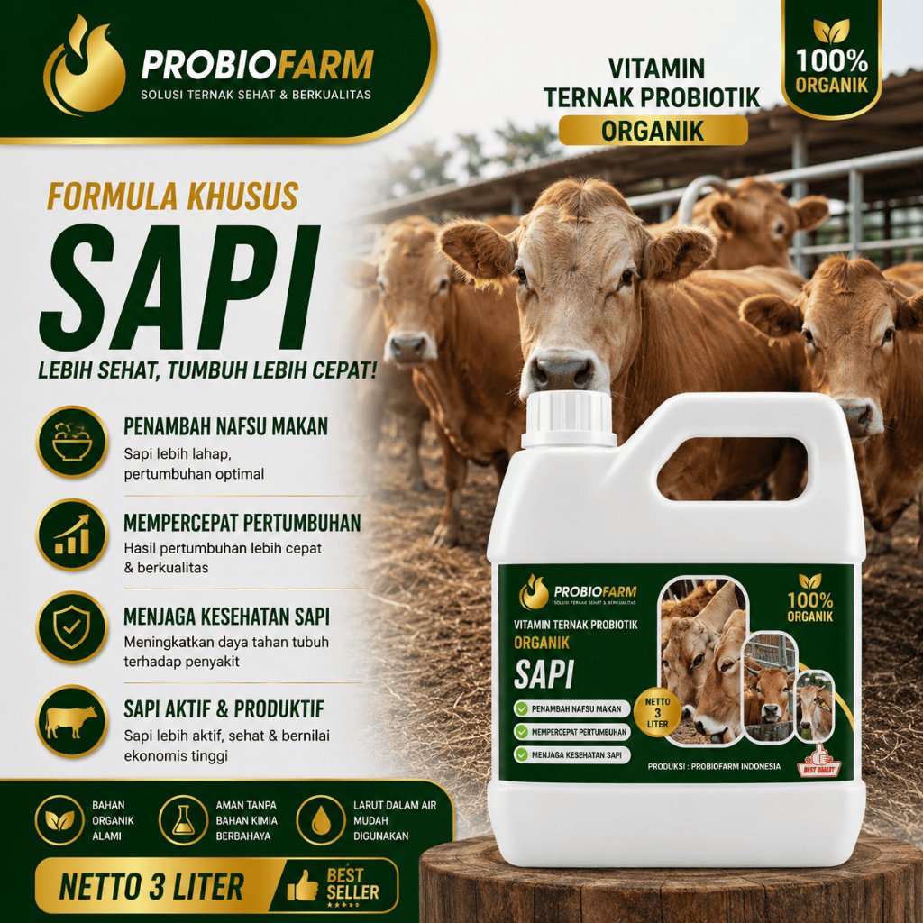 PROBIOFARM Vitamin Probiotik Khusus Sapi, Vitamin Ternak Organik Penggemuk Sapi Meningkatkan Nafsu M