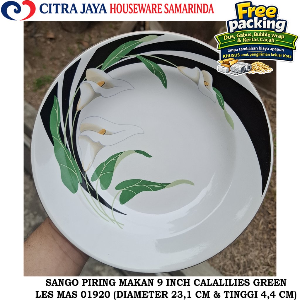 Piring MAKAN 9 INCH (6 PCS / 1 LUSIN) SANGO 01920 CALALILIES GREEN KERAMIK