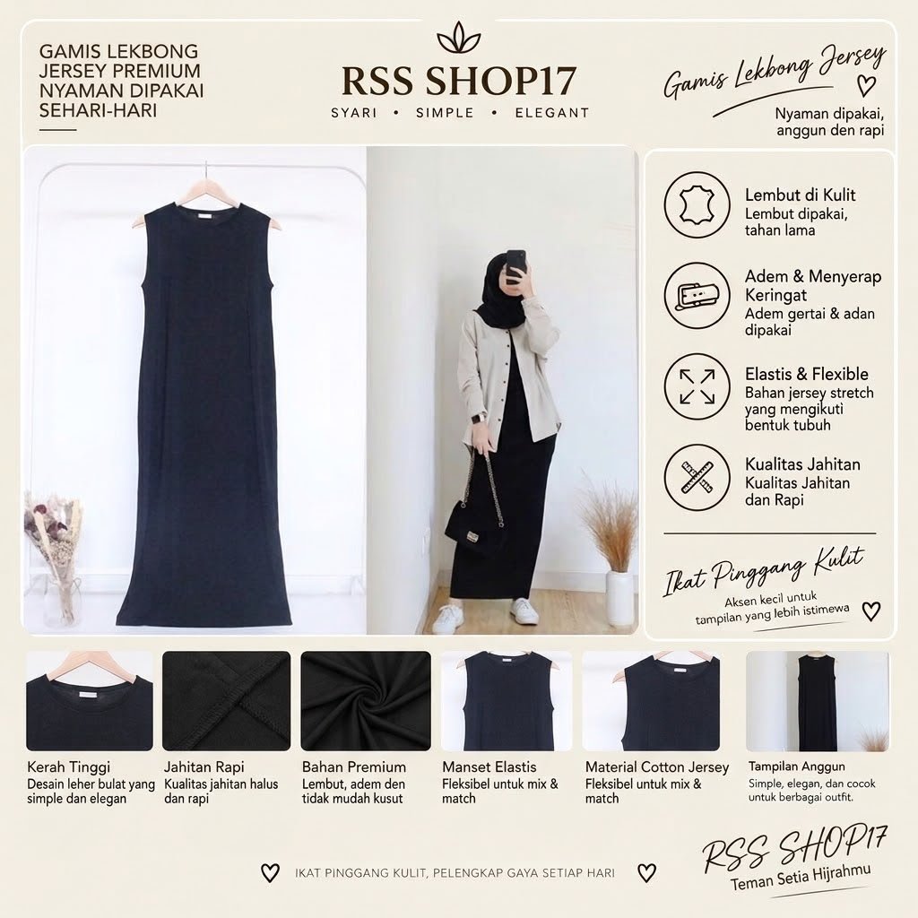 MANSET BAJU GAMIS LEKBONG / INNER SPAN INSPAN LONG DRESS Hitam