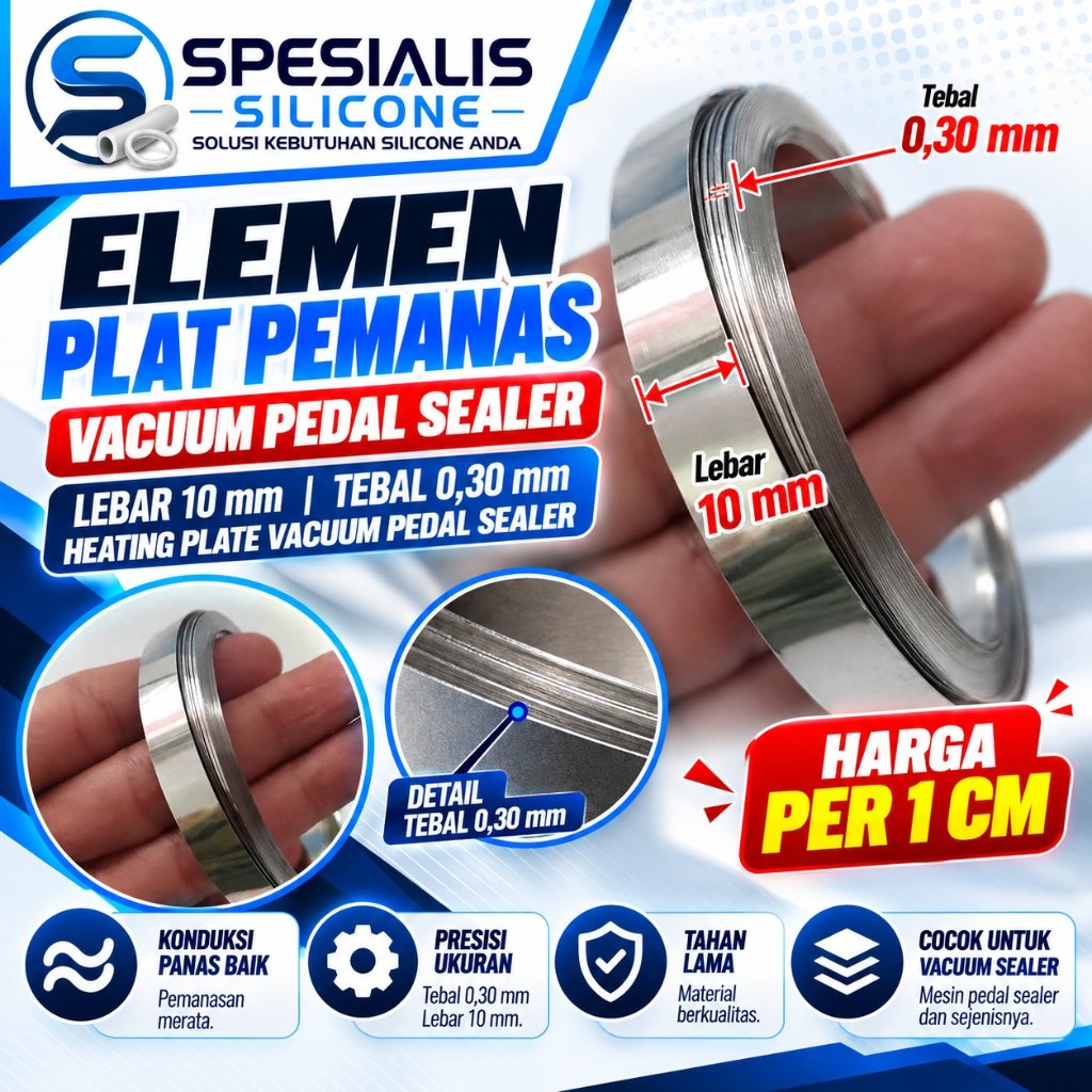 Elemen Plat Pemanas Vacuum Sealer Pedal Sealer Lebar 10mm Tebal 0,30mm Harga Per CM