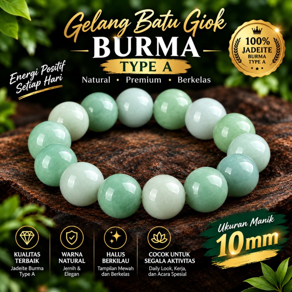 Gelang Giok Asli Burma Myanmar Tipe A Jadeite Jade