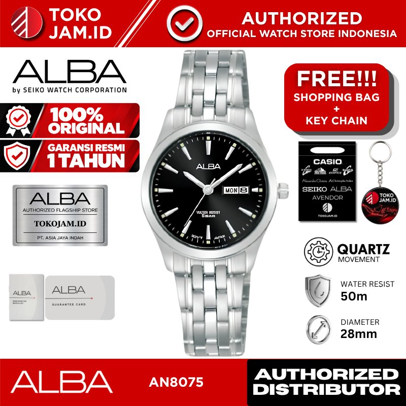 ALBA AN8075X1 Jam Tangan Wanita Analog Stainless Steel Strap Original Water Resistant