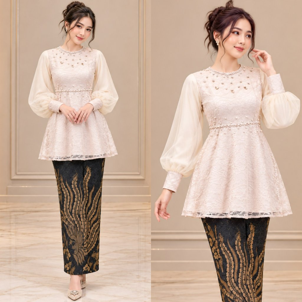 New Arrival | Ready Jumbo Set Kebaya Couple Nadine Kebaya Couple Kemeja Modern Baju Wisuda Set Tunik