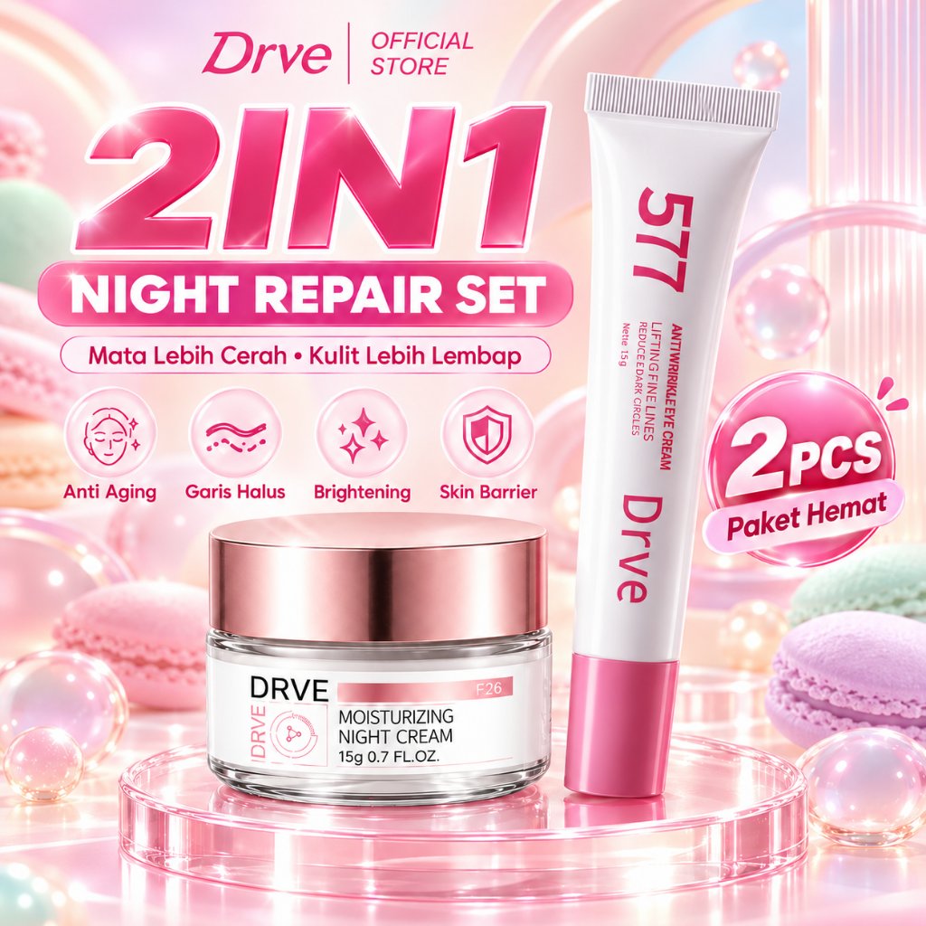 DRVE Paket Skincare Malam 2in1 Retinol Eye Cream 577 15g + Moisturizing Night Cream 15g | Krim Mata 
