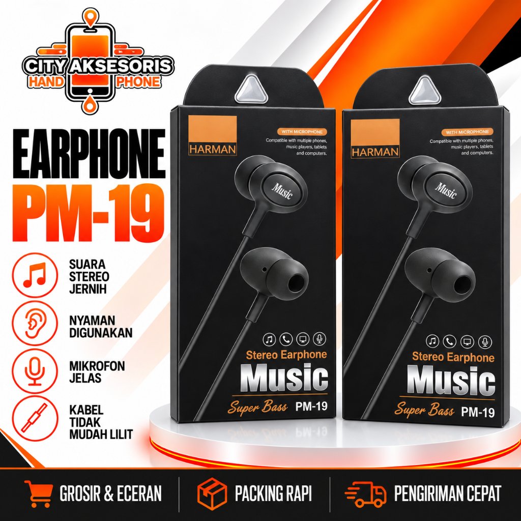 PM-19 BLACK Earphone - Handsfree - Headset JB PM-19 J Stereo Extra Super Bass HF PM19