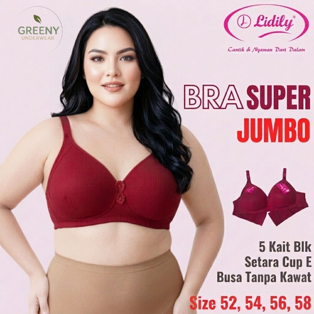 Bra Jumbo Lidily Cup E 52 54 56 58 Tanpa Kawat Busa Tipis Kait 5