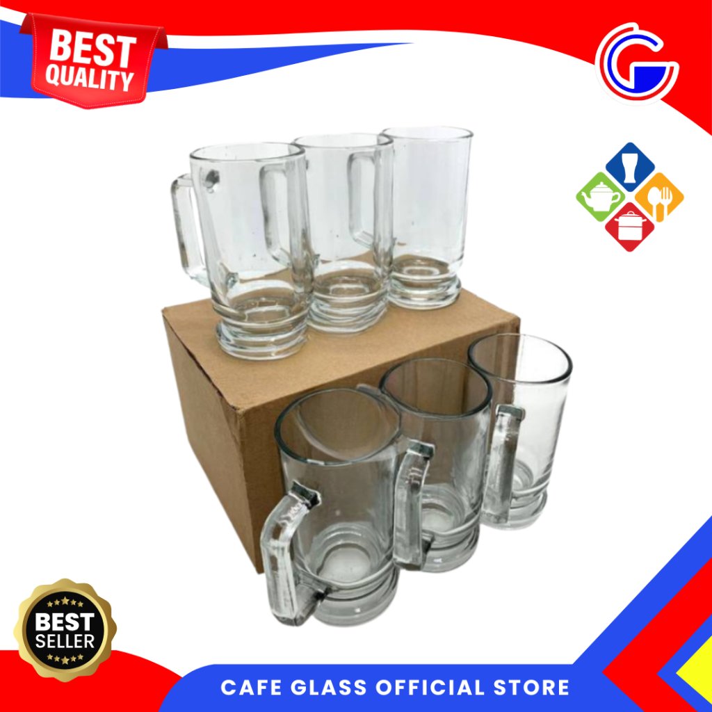 Gelas Kaca Lusinan Murah Kedaung (U-13) - Gelas Kaca Gagang Tebal Besar - Resto Warung