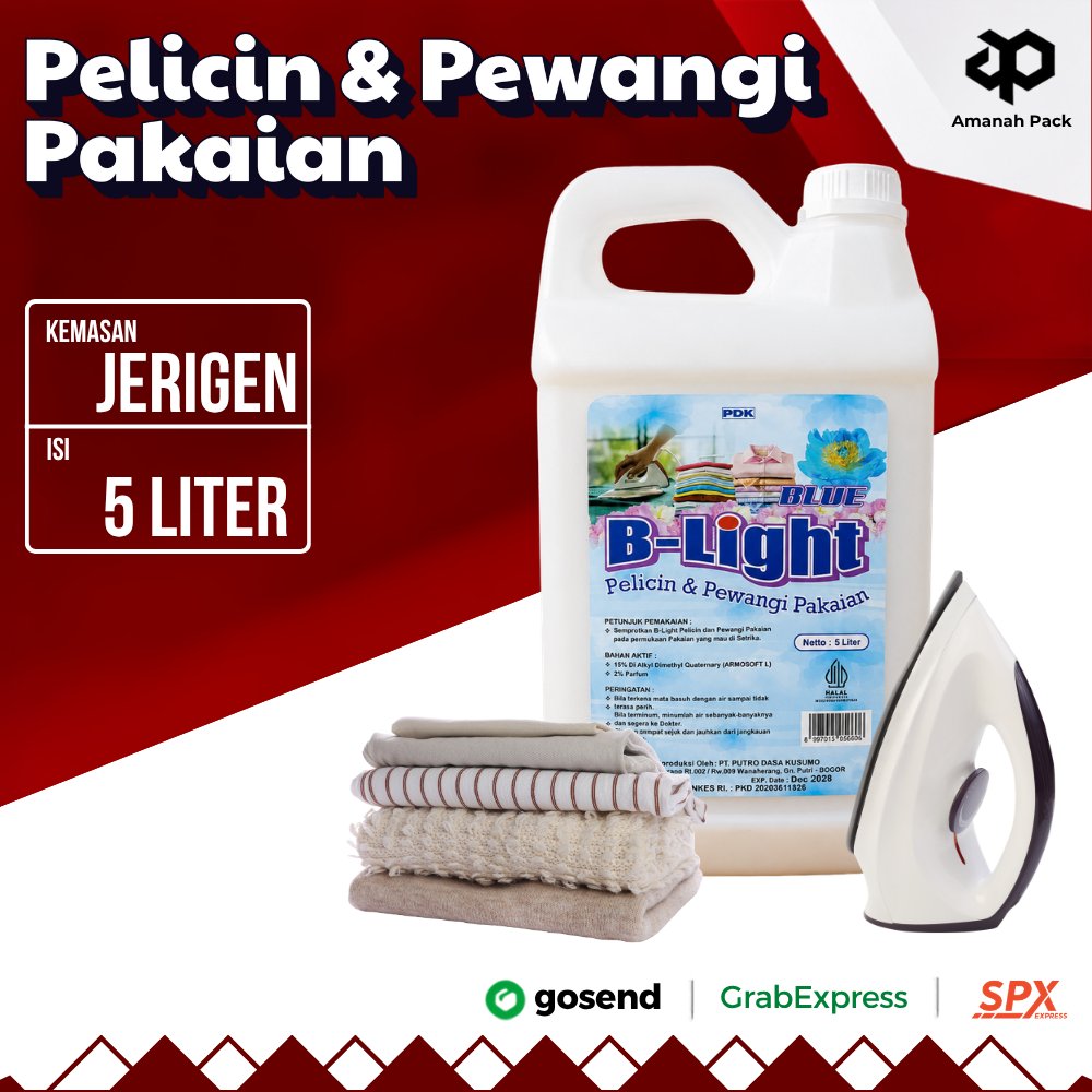 Pelicin dan Pewangi Pakaian 5 Liter Lembut Wangi Tahan Lama Mudah Setrika Laundry B-Light Bunga Biru