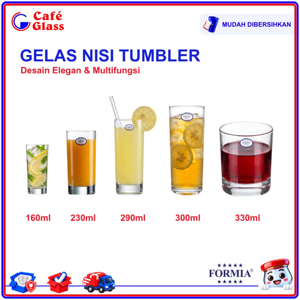 Gelas Nisi Tumbler Formia - Gelas Jus Bening Kaca Model Tinggi/Pendek - Gelas Hotel, Resto, Cafe Aes