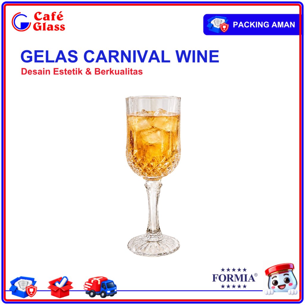 Gelas Carnival Wine Formia - Gelas Kaki 250ml Motif Kristal - Gelas Bar Kaca Aesthetic FR-603C25