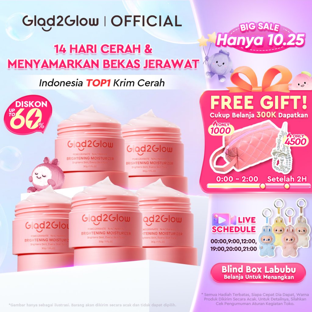 Glad2Glow Pomegranate Niacinamide Brightening Moisturizer Mencerahkan Pemutih Kulit Gel Pelembab Ber