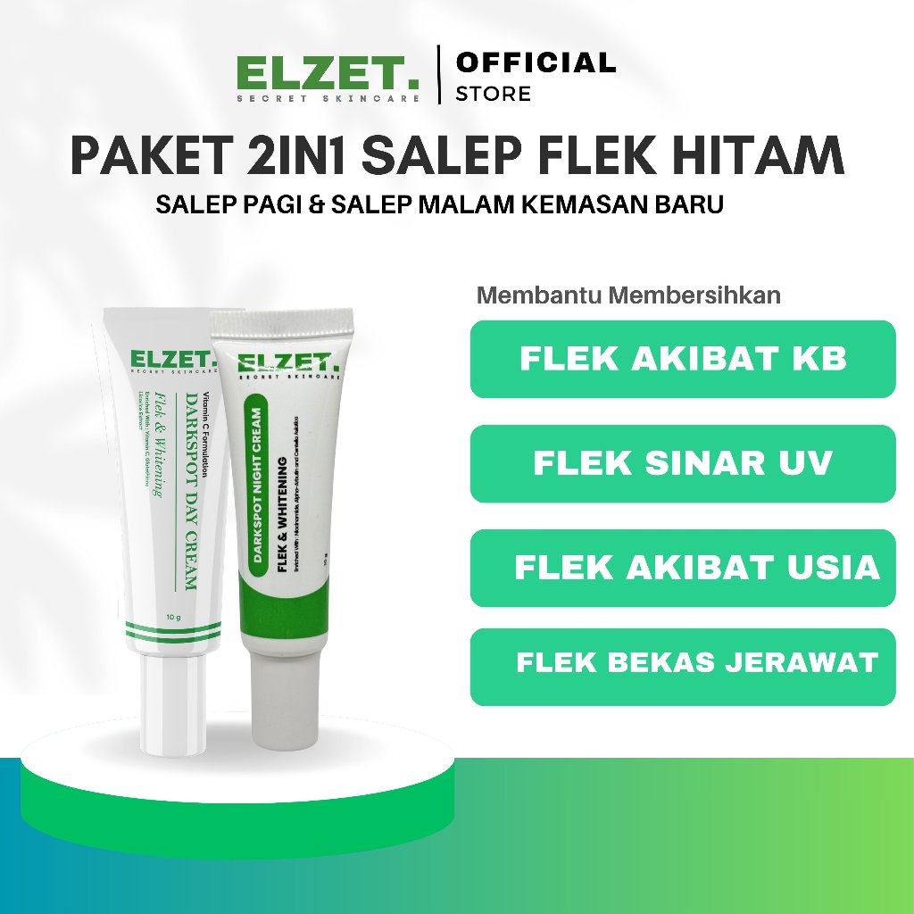 Elzet Skincare BPOM Paket 2in1 Salep Flek Hitam Darkspot Night Day Whitening Cream Salep Retinol Pem